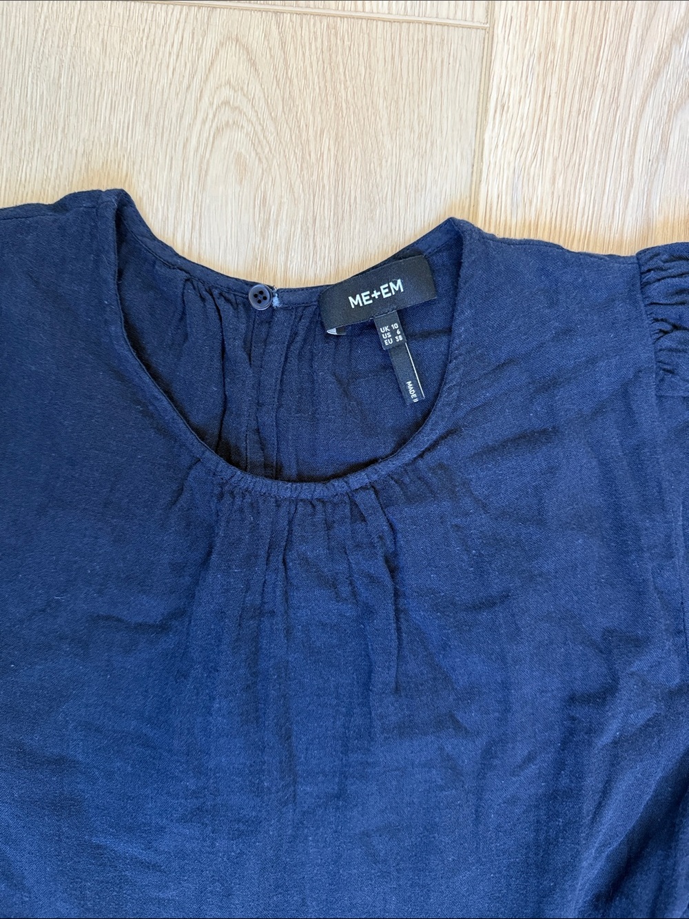 Navy Eyelet Cotton Mini Dress ME+EM Cheesecloth Broderie Swing Cottagecore Sz 6 - Picture 2 of 12